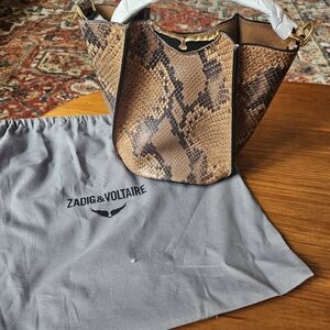 Zadig & Voltaire Brown Python-Print Bucket Bag